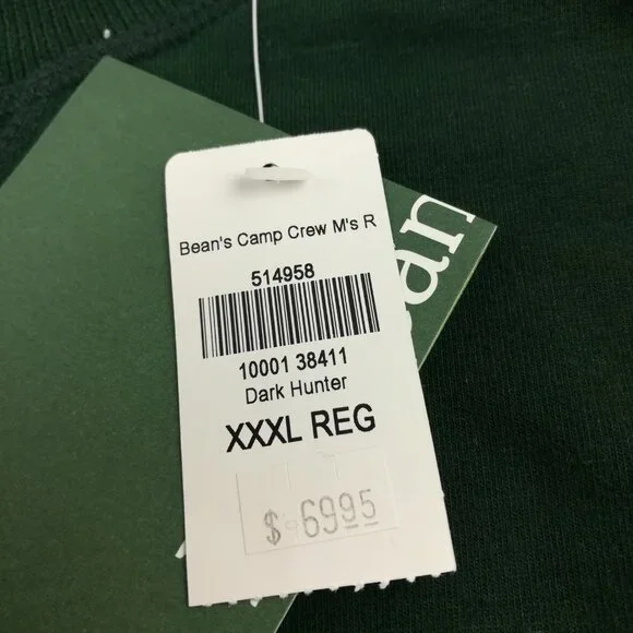 NWT LL Bean Sweatshirt Comfort Camp Crewneck Raglan Green Mens 3XL $70